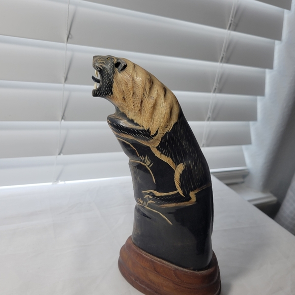 VINTAGE HAND CARVED HORN TIGER SCUTTURE MADE IN THAILAND - Picture 6 of 14